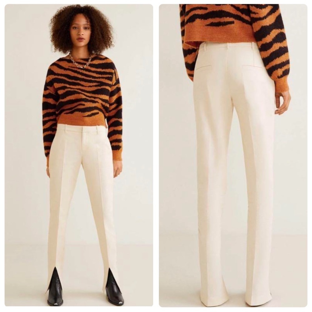 NWT MNG Split Hem Pants in Cream